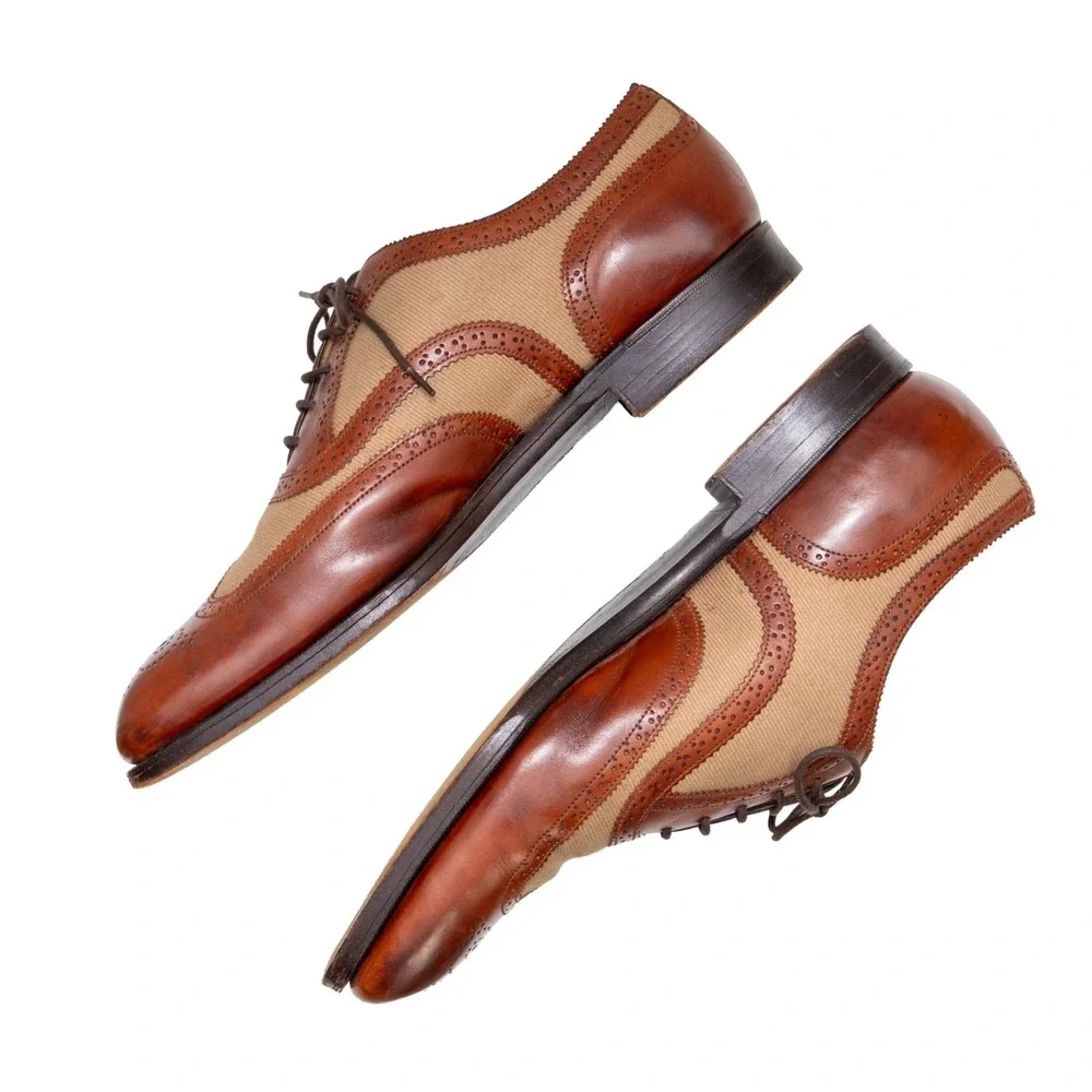 Edward Green Spectator Wingtip Oxford Shoes Brown Tan UK 8.5E US 9E EU 42